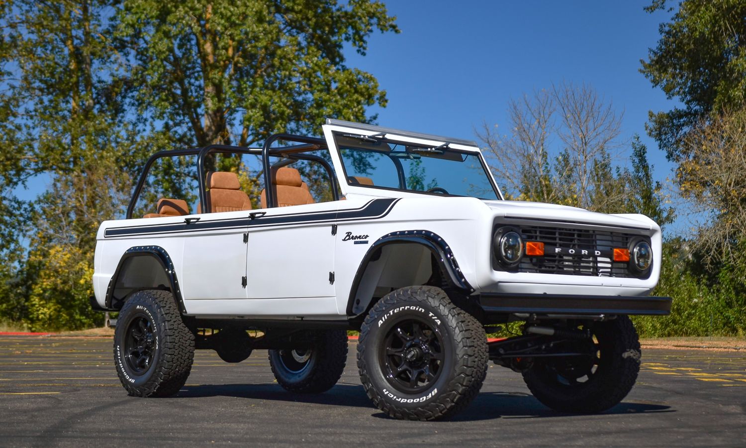 1969 Ford Bronco Metallic Pearl White w/matte black vinyl stripes Exterior